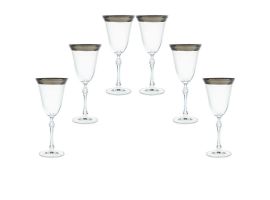 6 Bohemia Crystal red wine glasses with silver colored kant "Parus"