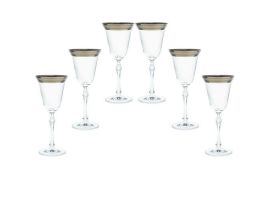 6 Bohemia Crystal white wine glasses with silver colored kant "Parus"