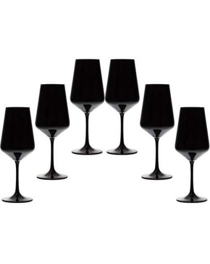 6 Bohemia Crystal Black glasses for Red wine 