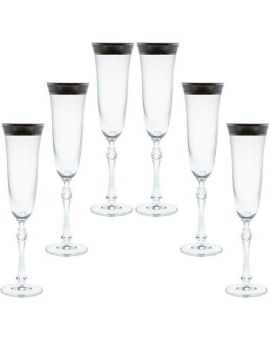 6 кристални чаши за шампанско "Парус" сребърен кант