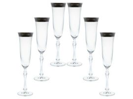6 Bohemia Crystal Champagne glasses with silver colored kant Parus