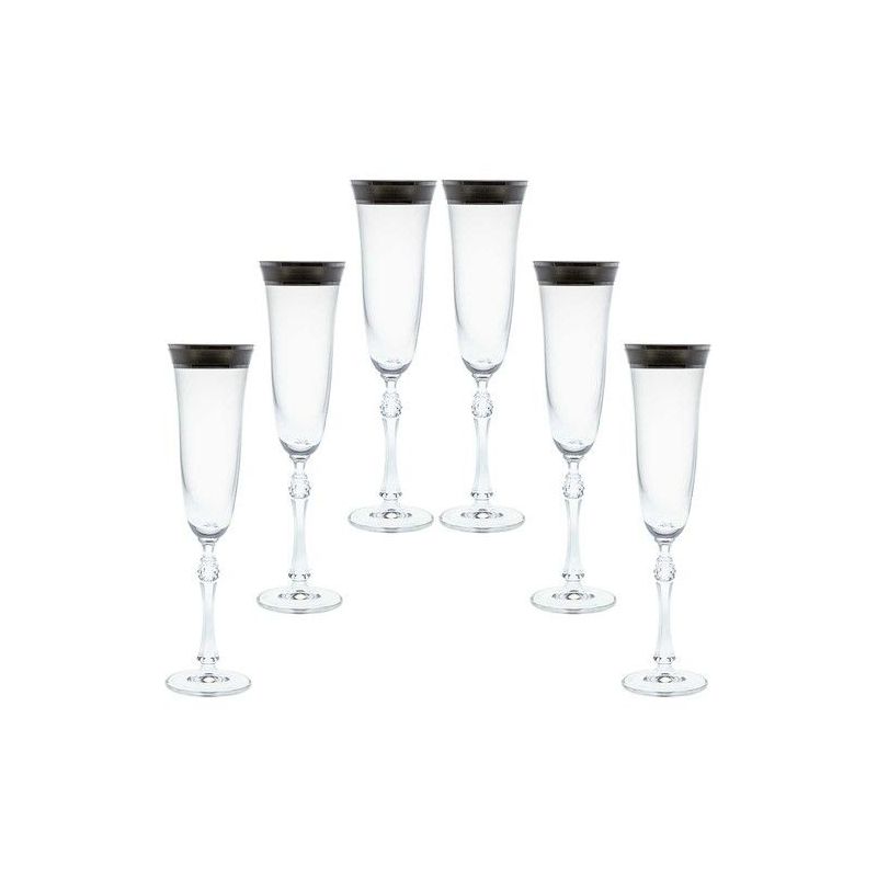 6 Bohemia Crystal Champagne glasses with silver colored kant Parus - Vip  Shop Italy