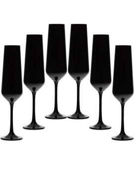 6 Bohemia black crystal champagne / sparkling wine glasses "Sandra"