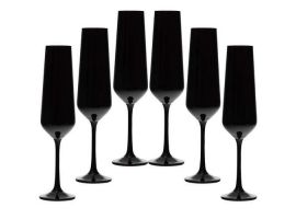 6 Bohemia black crystal champagne / sparkling wine glasses "Sandra"