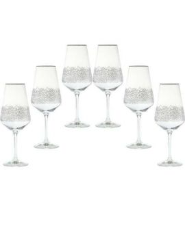 6 Bohemia CRYSTAL RED WINE GLASSES WITH SILVER clored kant "Sandra"