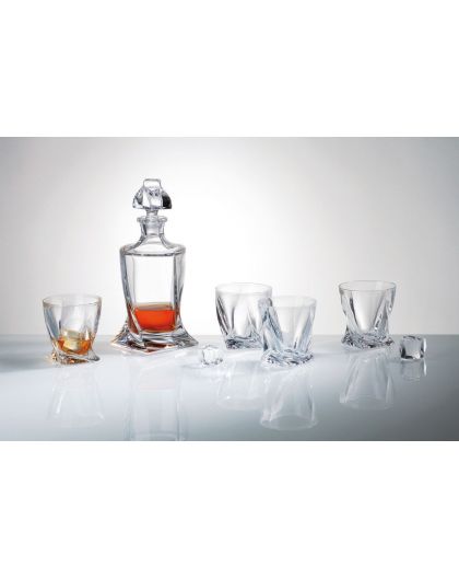 6 Bohemia crystal glasses and carafe for whiskey "Quadro"