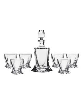 6 Bohemia crystal glasses and decanter for whiskey "Quadro"