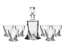 6 Bohemia crystal glasses and decanter for whiskey "Quadro"