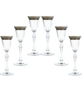 6 кристални чаши за ликьор "Парус" сребърен кант