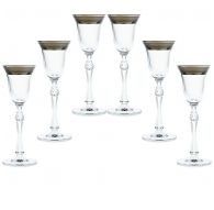 6 Bohemia Crystal Liquor glasses with silver colored kant "Parus"