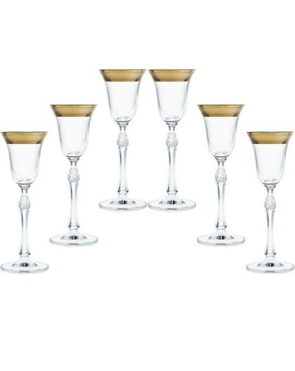 6 Bohemia Crystal Liquor glasses with gold colored kant "Parus"