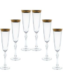 6 Bohemia Crystal Champagne glasses with gold colored kant Parus