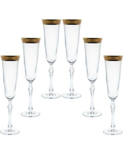 6 кристални чаши за шампанско "Парус" злато кант