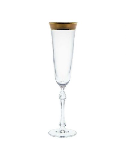 6 Bohemia Crystal Champagne glasses with gold colored kant Parus