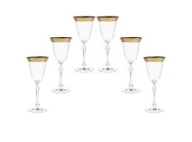 6 кристални чаши за бяло вино "Парус" злато кант