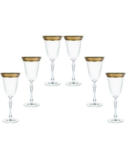6 Bohemia Crystal red wine glasses with gold colored kant "Parus"