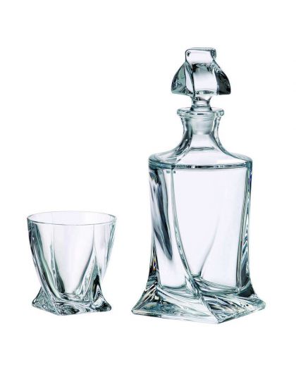 6 Bohemia crystal glasses and carafe for whiskey "Quadro"