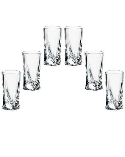 6 Bohemia Crystal Liquor glasses "Quadro"