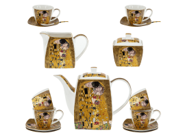 Комплект за чай от серията "Целувката" на златен фон