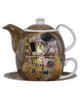 Комплект за чай-единичен от серията "Целувката" на златен фон