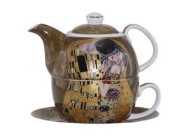 Комплект за чай-единичен от серията "Целувката" на златен фон