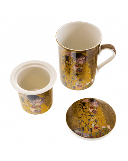 Gift cup for tea-classic "The Kiss" series on a gold background