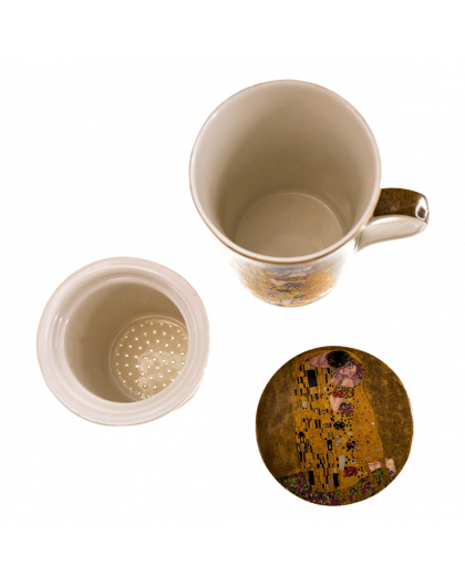 Gift cup for tea-classic "The Kiss" series on a gold background