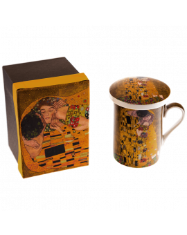 Gift cup for tea-classic "The Kiss" series on a gold background