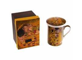Чаша с капаче за чай-класик от серията "Целувката" на златен фон