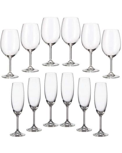 Bohemia Crystal set : Champagne and red wine glasses Fiora series