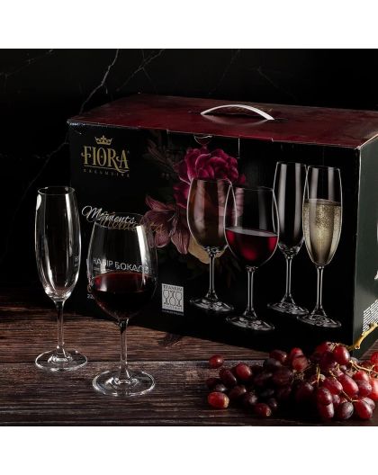 Bohemia Crystal set : Champagne and red wine glasses Fiora series