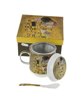 Чаша с капаче за чай от серията "Целувката" на златен фон