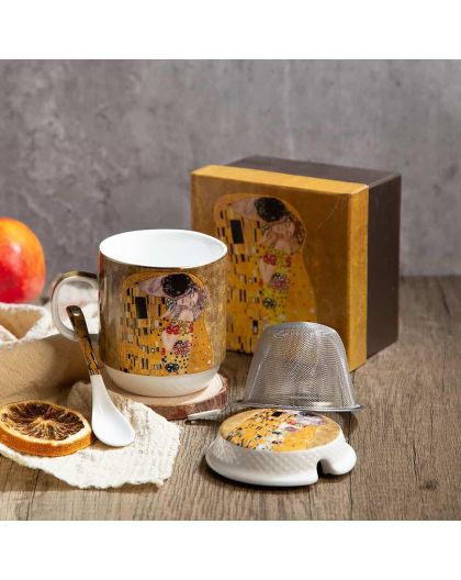 Cup for tea "The Kiss" series on a gold background