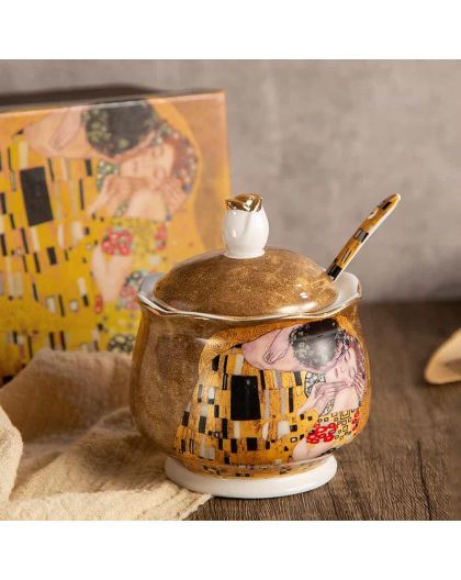 Sugar bowl, "The Kiss" series on a gold background
