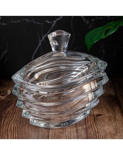 Bohemia Crystal Bowl "Wave" with Lid 22cm