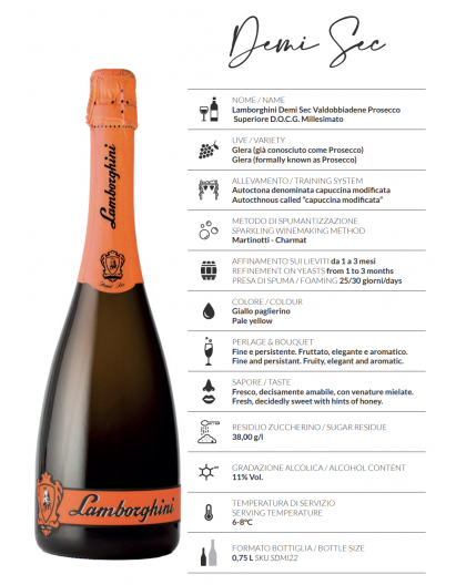 Lamborghini sparkling wine Demi Sec Prosecco D.O.C.G. Millesimato