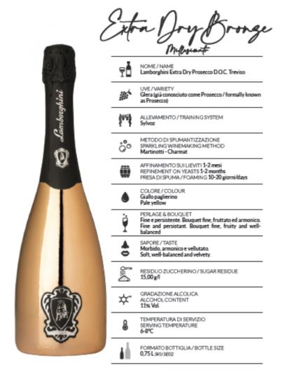 Lamborghini sparkling wine Prosecco  D.O.C Bronze