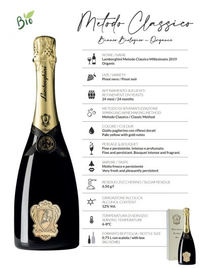 Lamborghini Sparkling wine Classic Method Millesimato BIO Organic