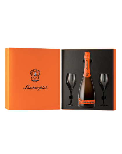 Lamborghini Sparkling wine gift box with 2 crystal glasses