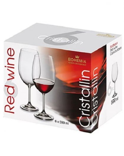 6 bohemia crystal red wine glasses "Cristallin" 590ml
