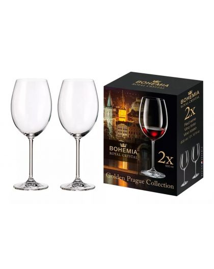 2 bohemia crystal red wine glasses "Golden Prague" 600 ml