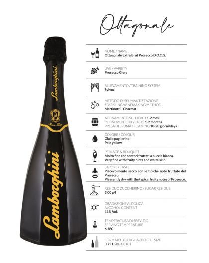 Lamborghini sparkling wine Prosecco Extra Brut D.O.C.G. Octagonal