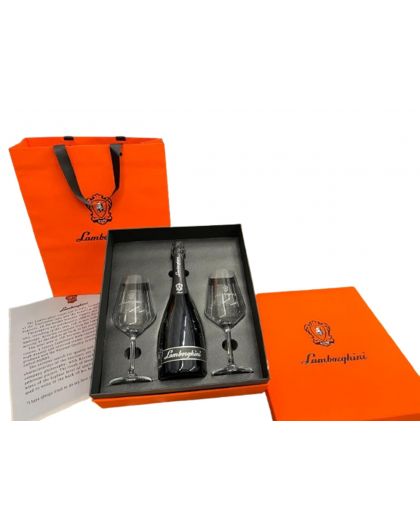 Lamborghini Sparkling wine gift box with 2 crystal glasses