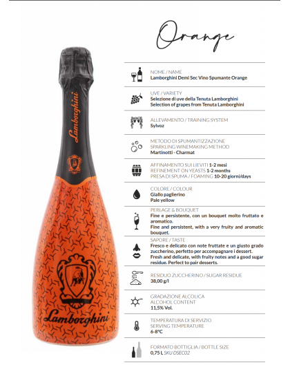 Lamborghini sparkling wine Demi Sec ORANGE