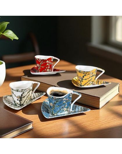 Комплект четири чаши с чинийки -  90мл