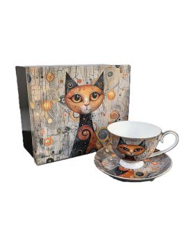 Gift cup with saucer, Cats Gustav Klimt, 250 ml