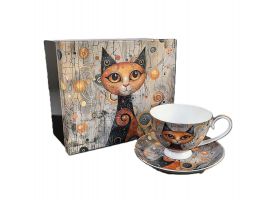 Gift cup with saucer, Cats Gustav Klimt, 250 ml