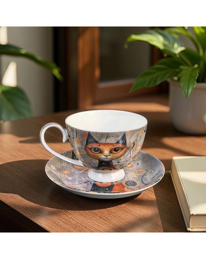 Gift cup with saucer, Cats Gustav Klimt, 250 ml