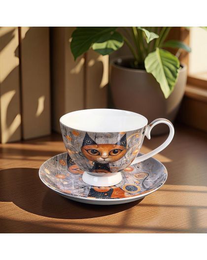 Gift cup with saucer, Cats Gustav Klimt, 250 ml