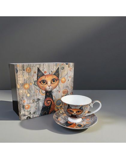 Gift cup with saucer, Cats Gustav Klimt, 250 ml